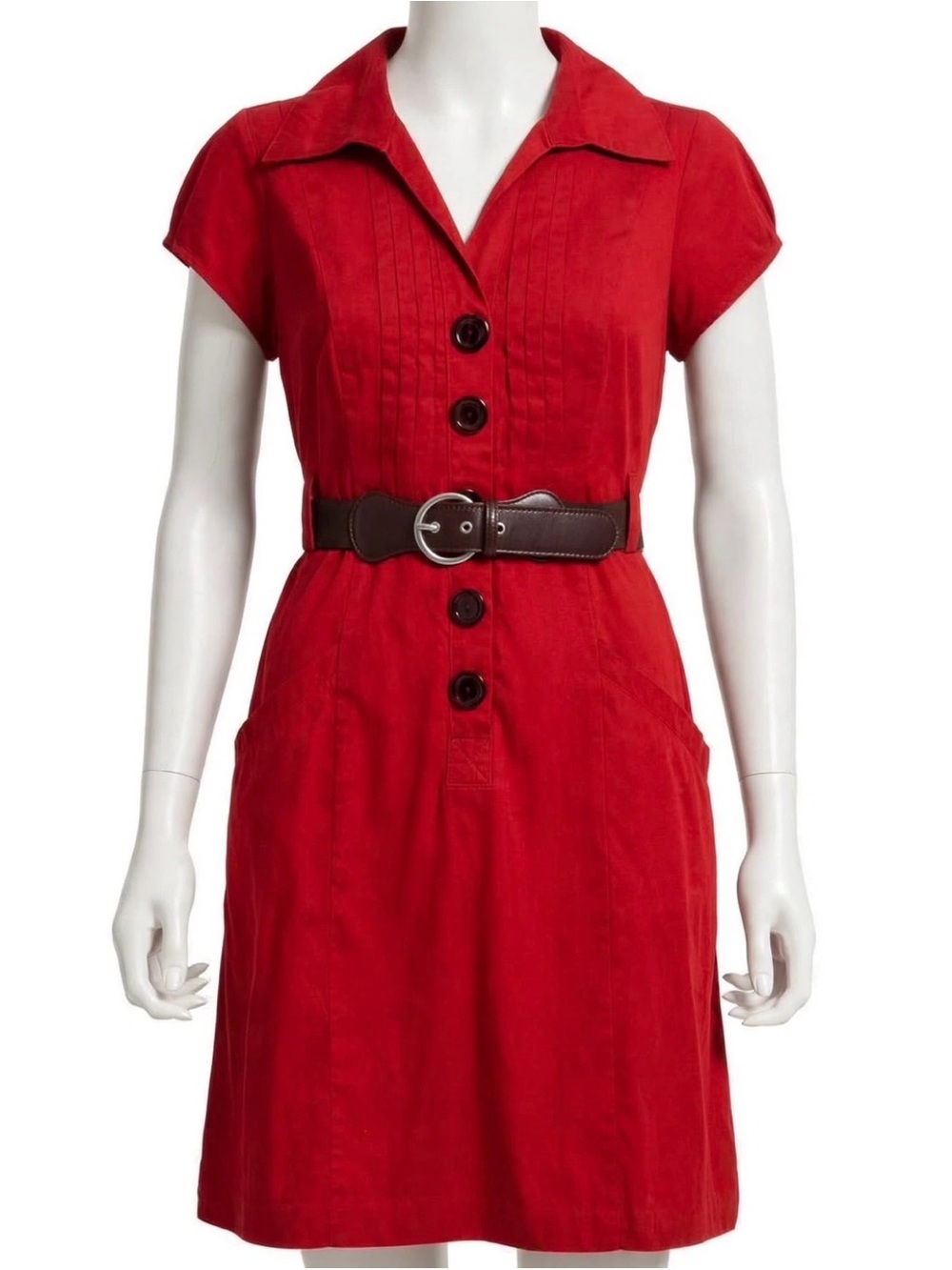 Amanda Lane Red Button-Front Mini Dress with Belt
